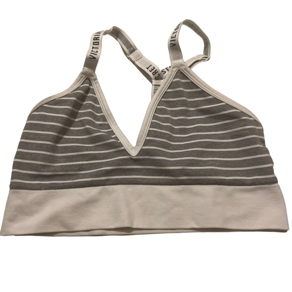 Victoria’s Secret Gray and White Striped Bralette Medium NWOT